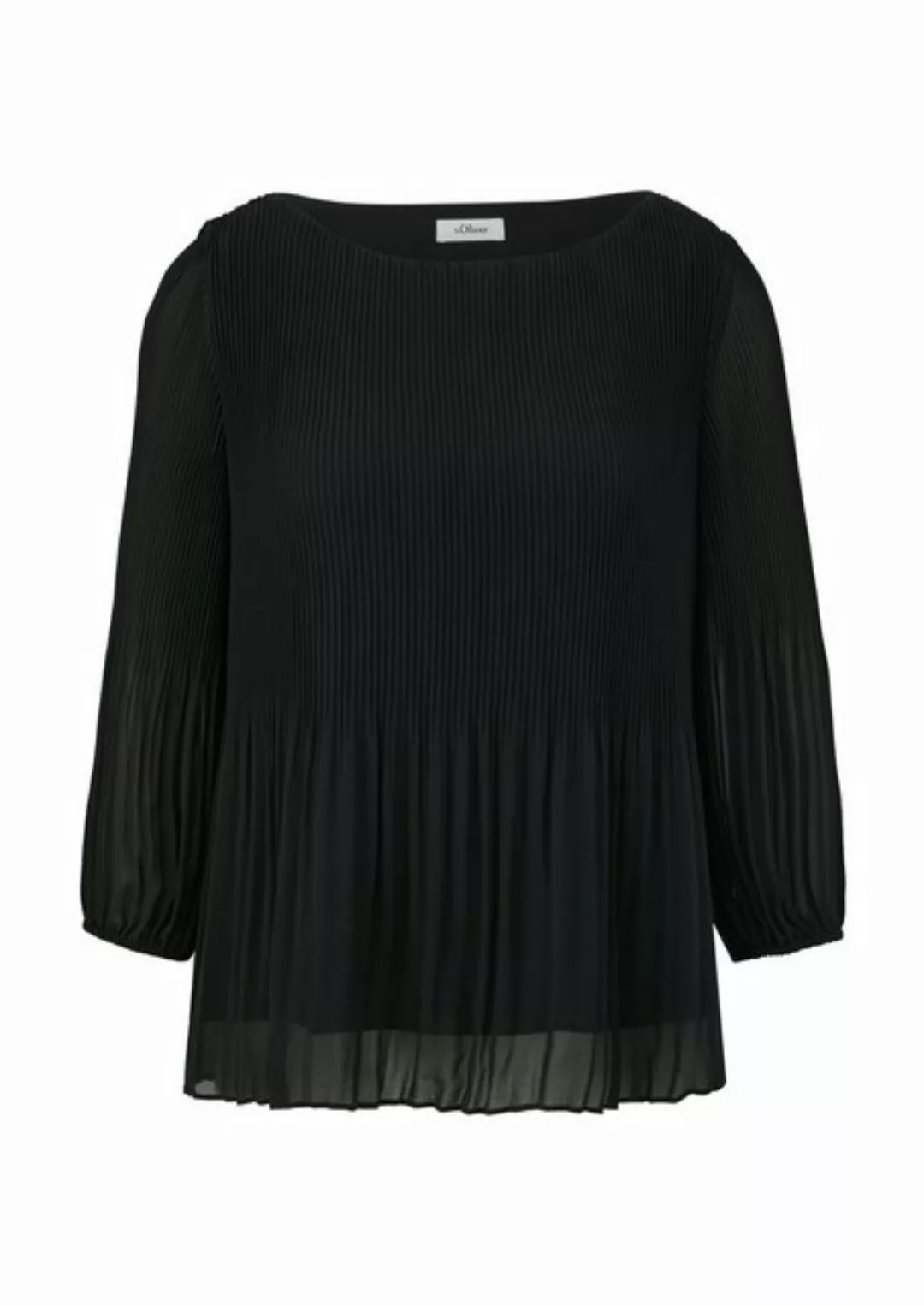 s.Oliver BLACK LABEL Plisseebluse - luftige Chiffonbluse einfarbig - elegan günstig online kaufen