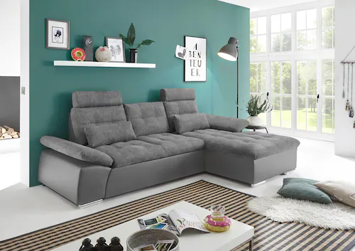 ED EXCITING DESIGN Ecksofa "Jakarta L-Form", mit Bettfunktion, Kopfstützen, günstig online kaufen