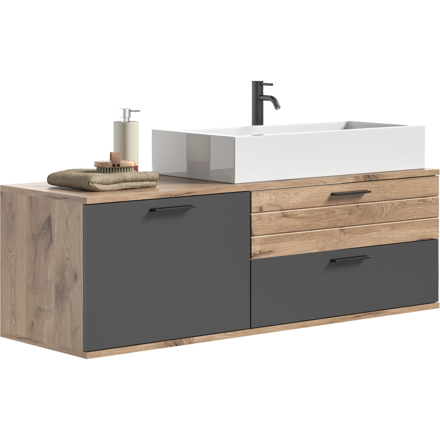 Waschbeckenunterschrank Mason Grau 140 cm mit Waschbecken günstig online kaufen