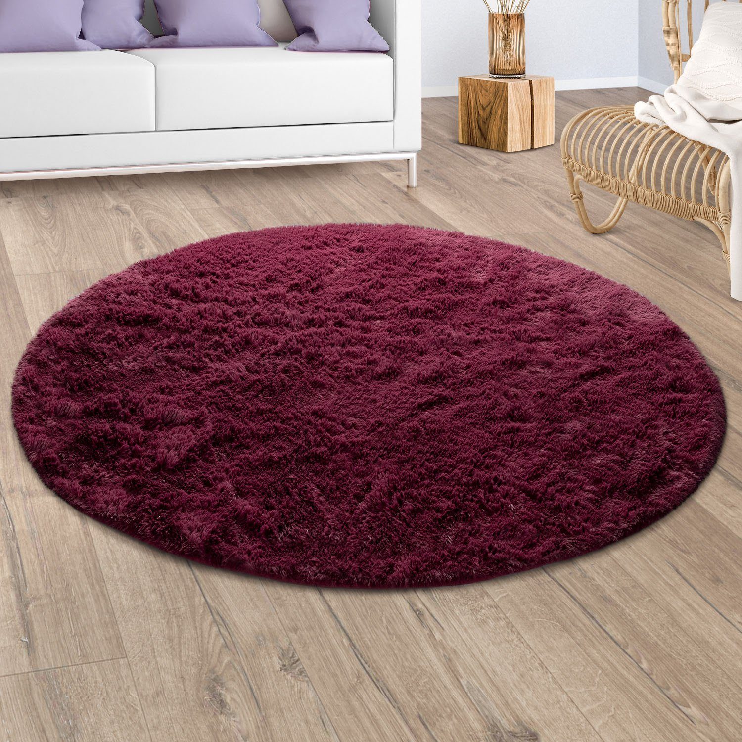 Paco Home Hochflor-Teppich »Silky 591«, rund, 37 mm Höhe, Uni Farben, beson günstig online kaufen