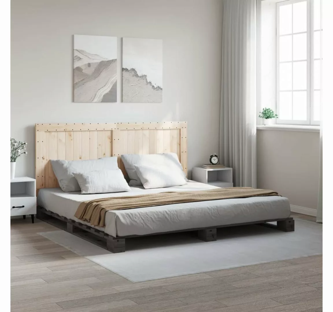 vidaXL Bett Massivholzbett mit Kopfteil Grau 200x200 cm Kiefer günstig online kaufen