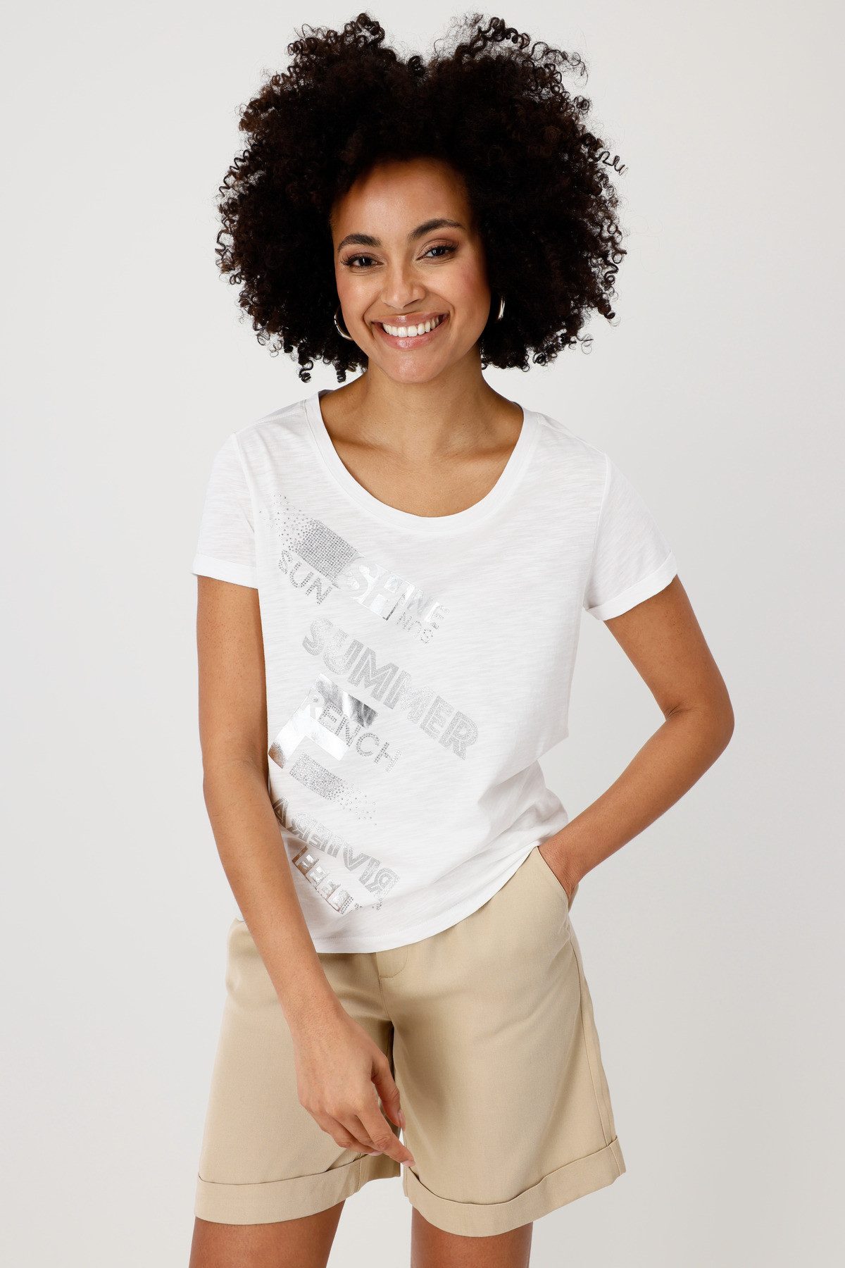 Monari Rundhalsshirt mit Folienglanzdruck günstig online kaufen