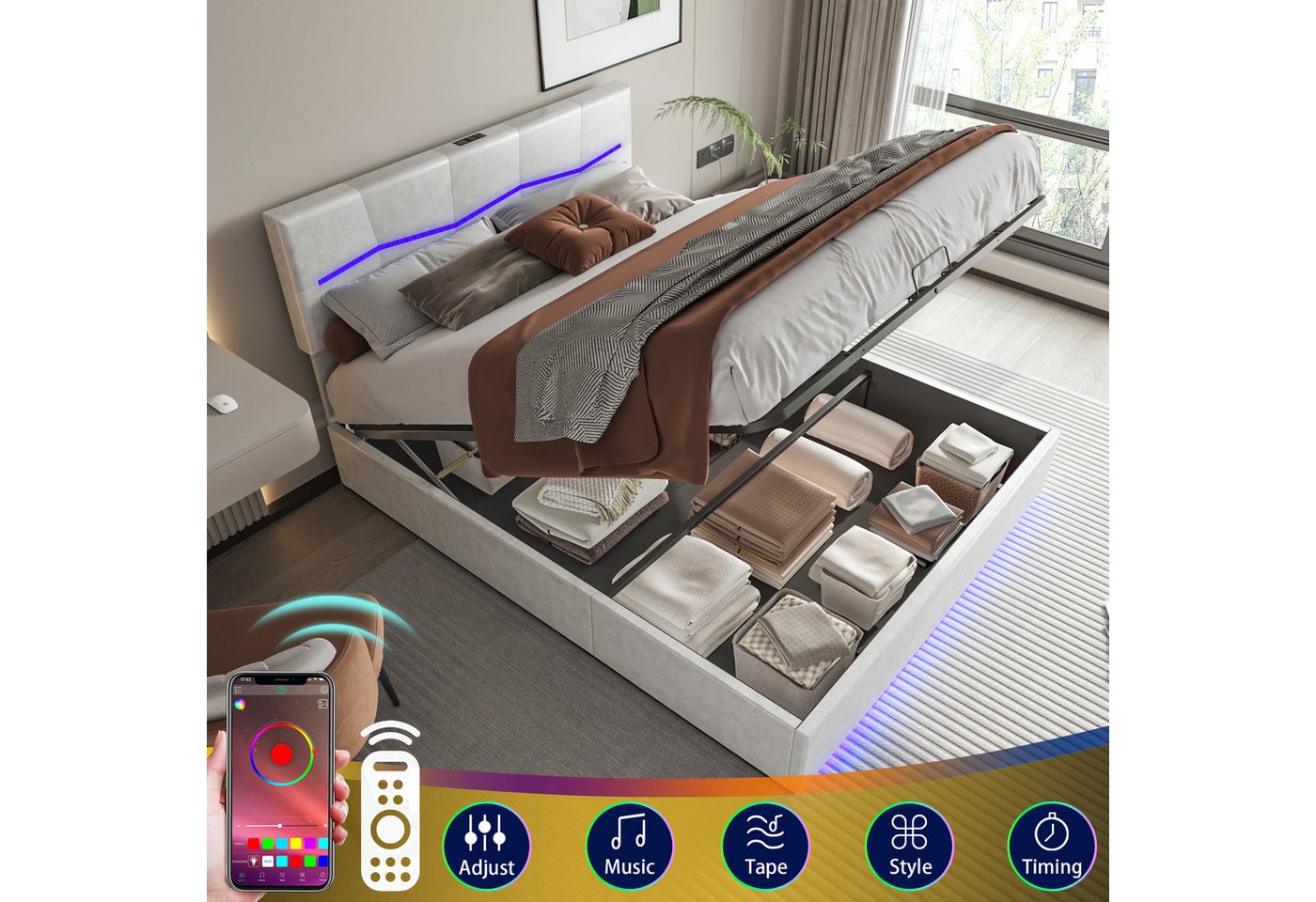FUROKOY Polsterbett Jugendbett mit hydraulischer Lagerung und multifunktion günstig online kaufen