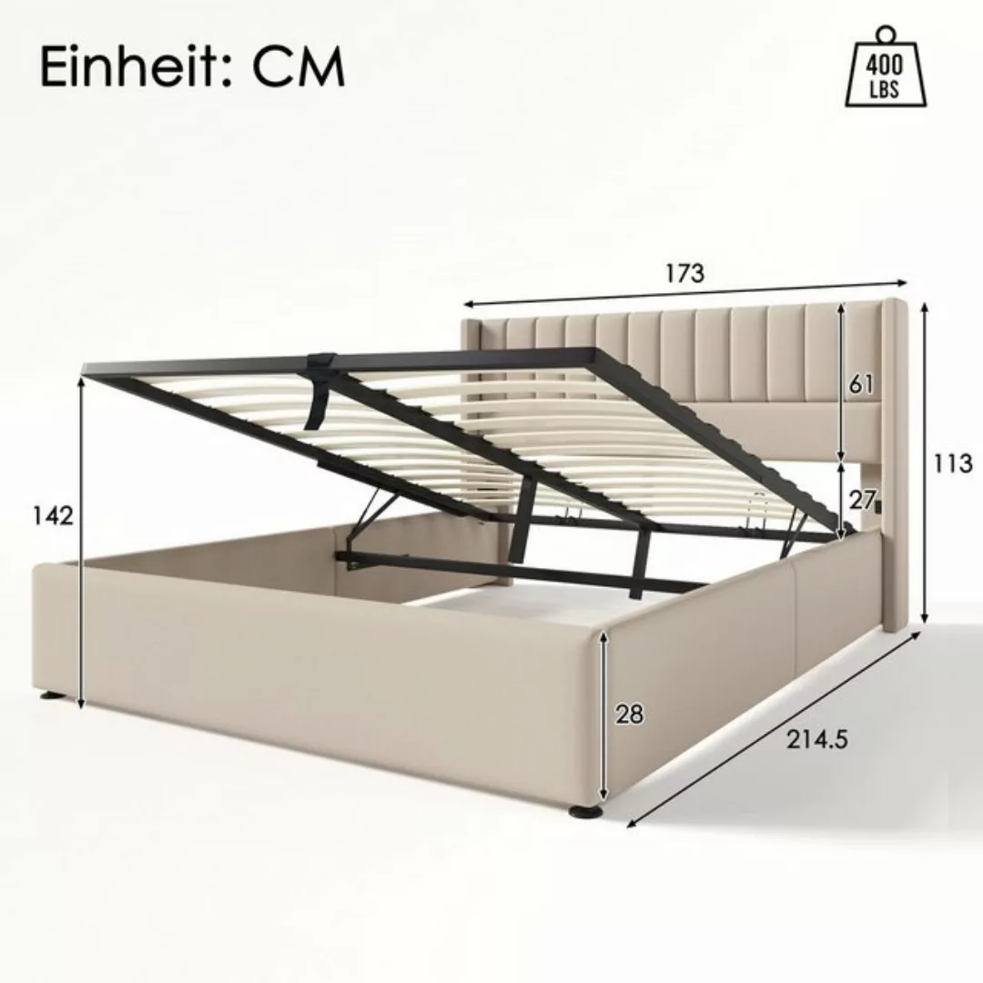 Celya Polsterbett Stauraumbett Hydraulisch Doppelbett 140x200cm, Lattenrost günstig online kaufen