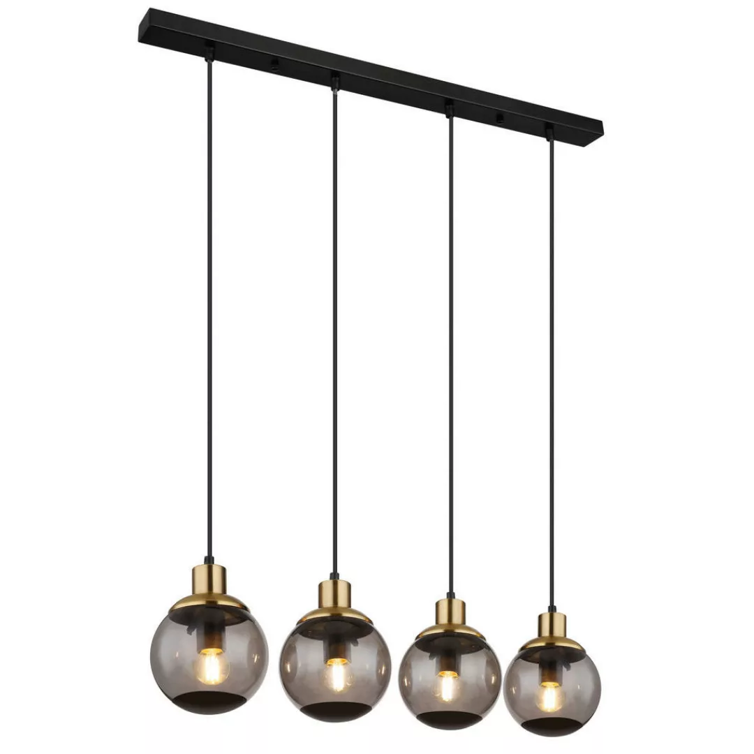 GLOBO Pendelleuchte schwarz Rauch Glas Metall B/H/T: ca. 15x110x75 cm E27 4 günstig online kaufen