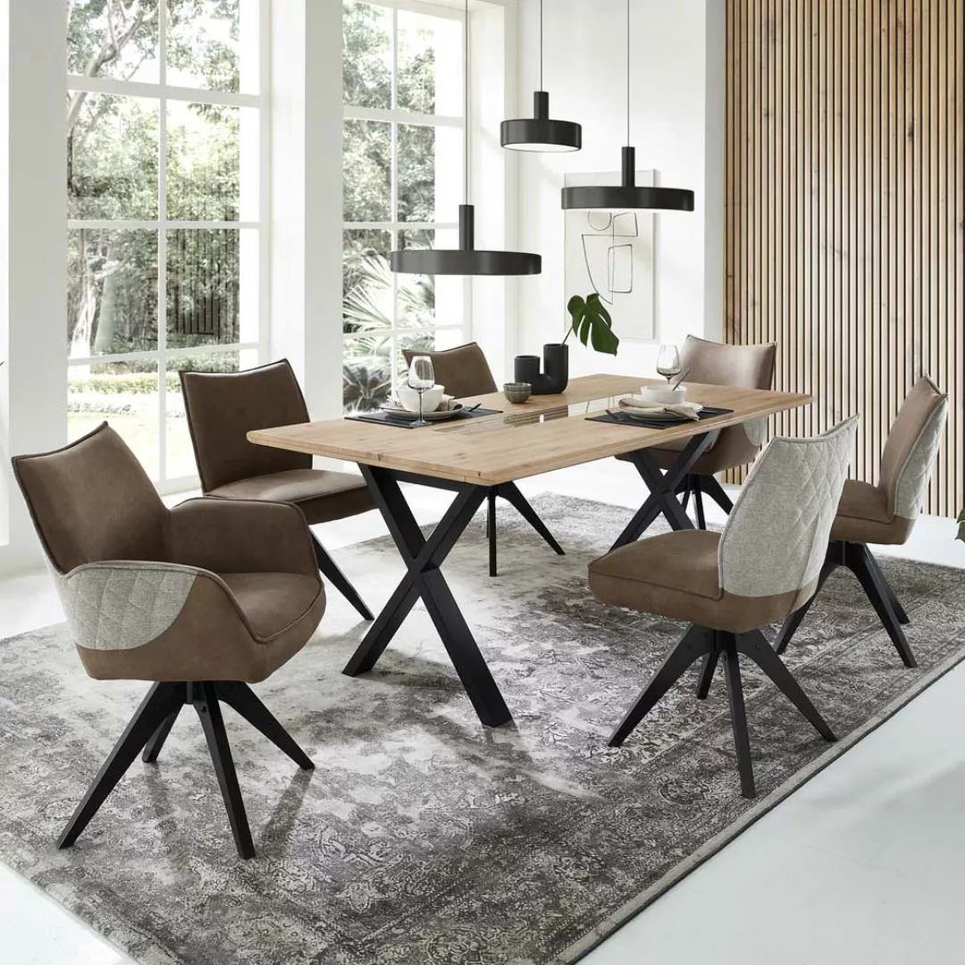 Esszimmermöbelset modern mit sechs Sitzplätzen drehbare Stühle (siebenteili günstig online kaufen