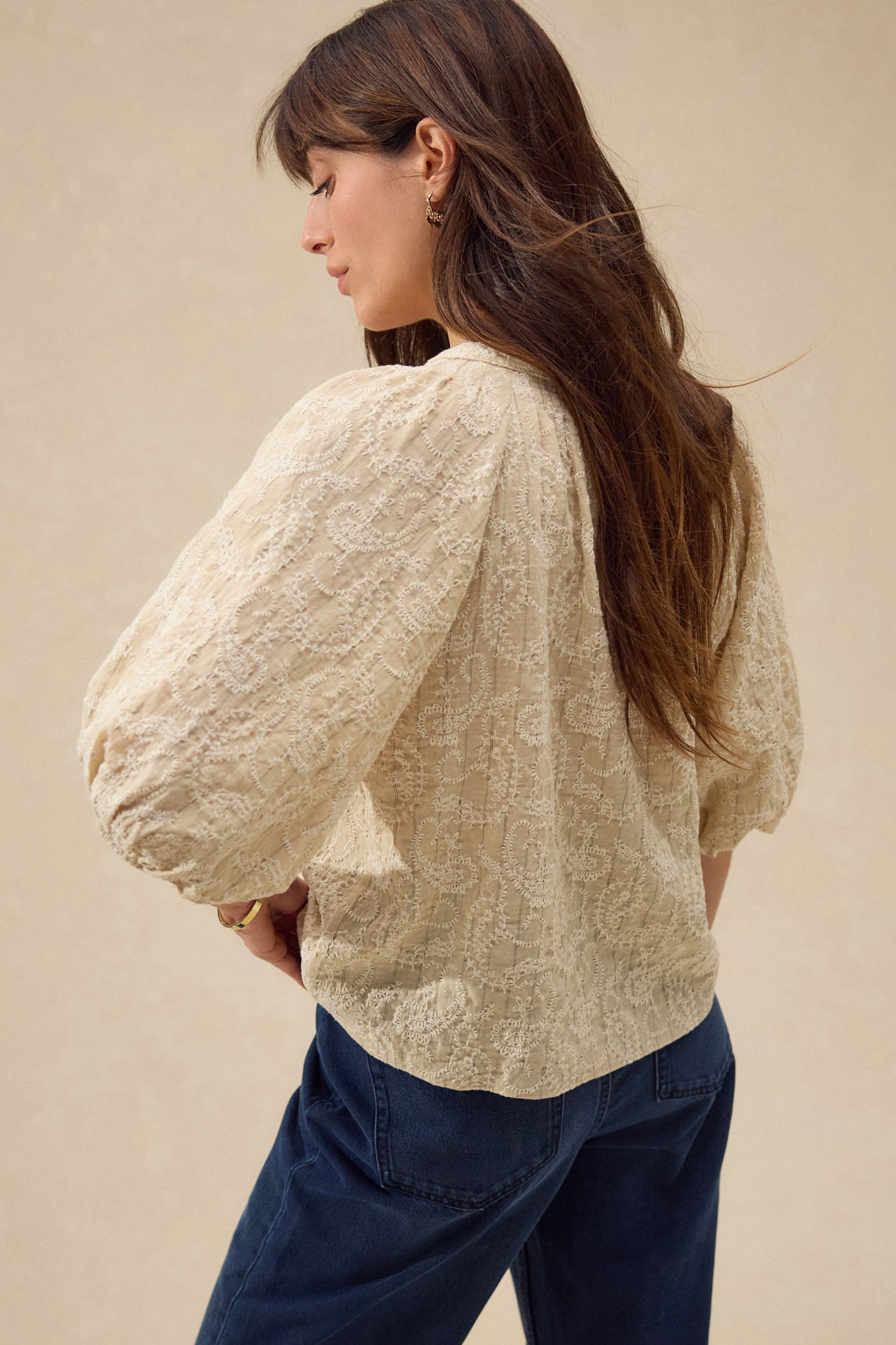 Next Kurzarmbluse Gestreifte Bluse mit Stickerei günstig online kaufen