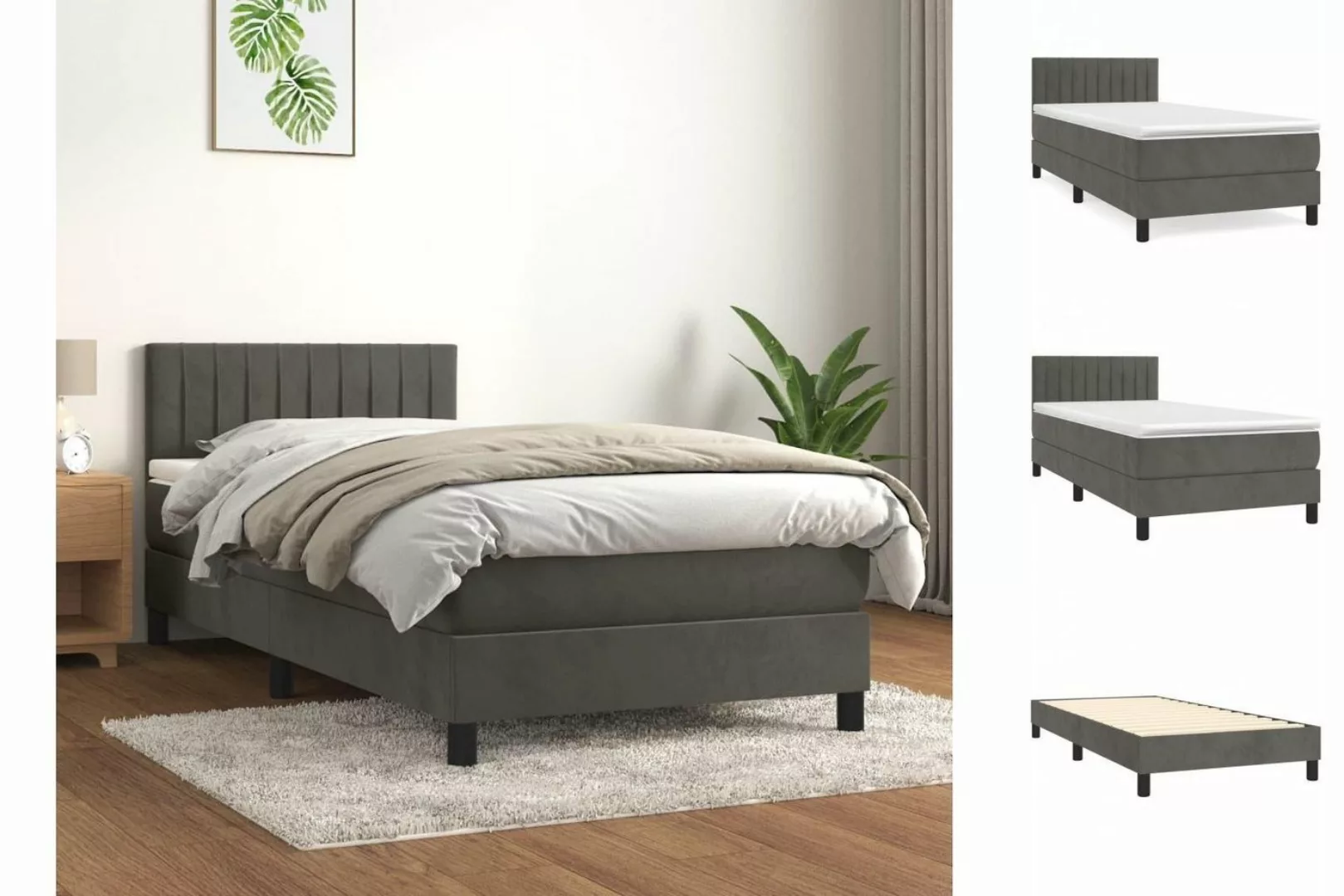 vidaXL Boxspringbett Boxspringbett mit Matratze Dunkelgrau 100x200 cm Samt günstig online kaufen