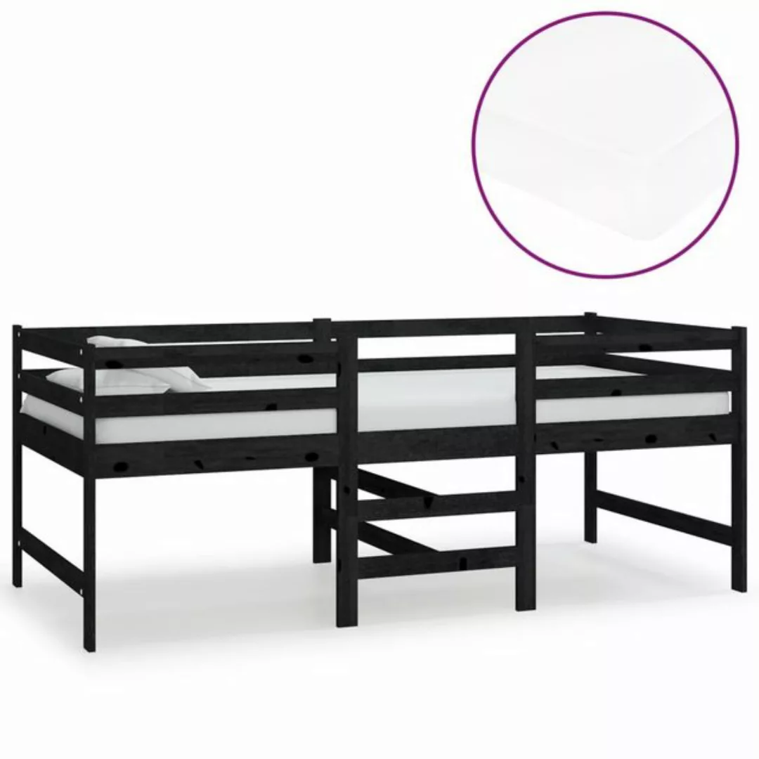 furnicato Bett Mittelhohes mit Matratze Schwarz 90x200 cm Massivholz Kiefer günstig online kaufen