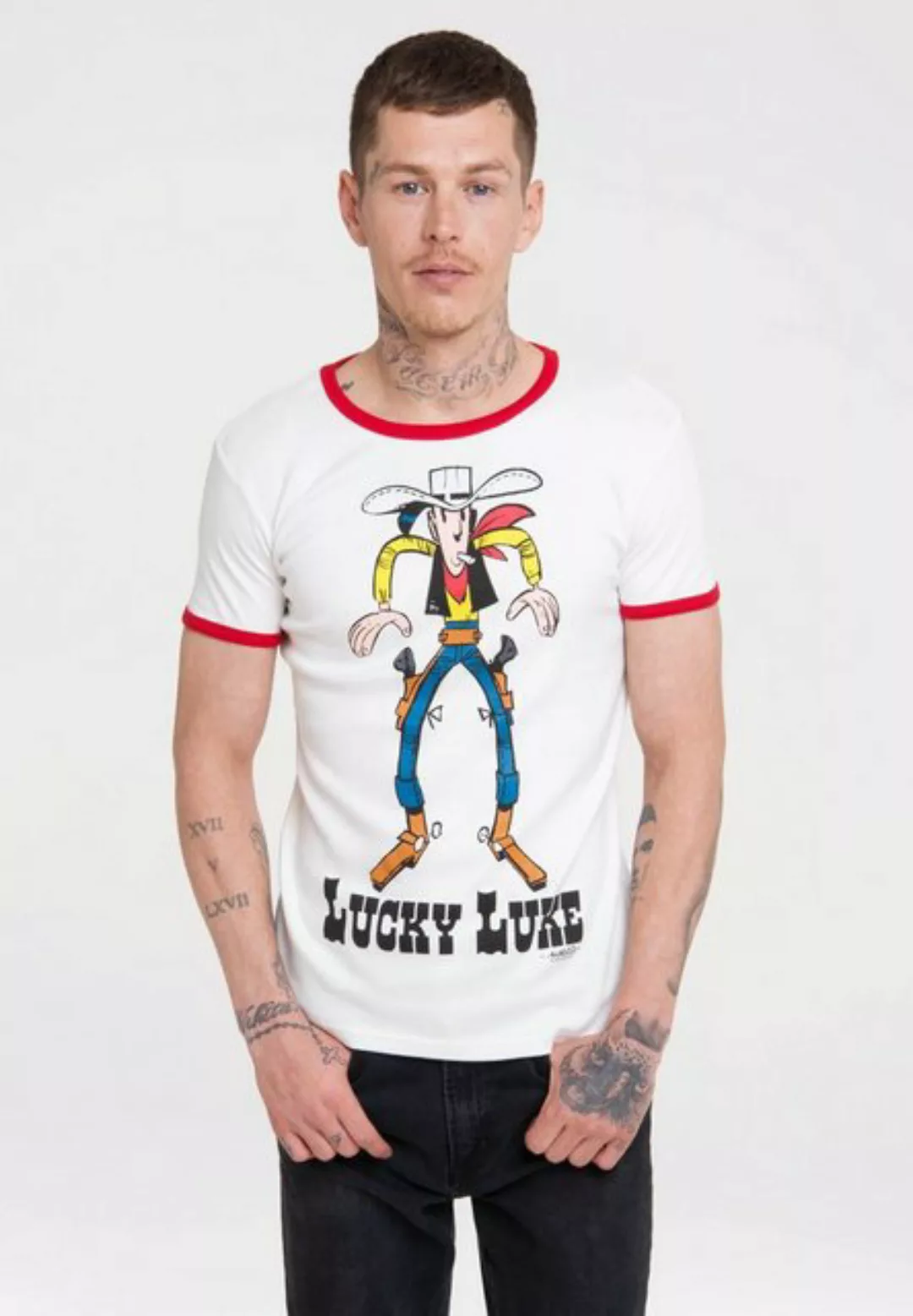 LOGOSHIRT T-Shirt Lucky Luke mit farblich abgesetzten Bündchen günstig online kaufen