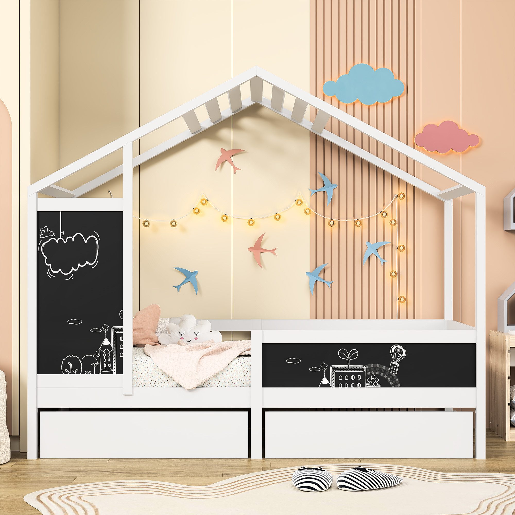 FUROKOY Kinderbett Massivholzbett 90x200 cm Holzbett günstig online kaufen