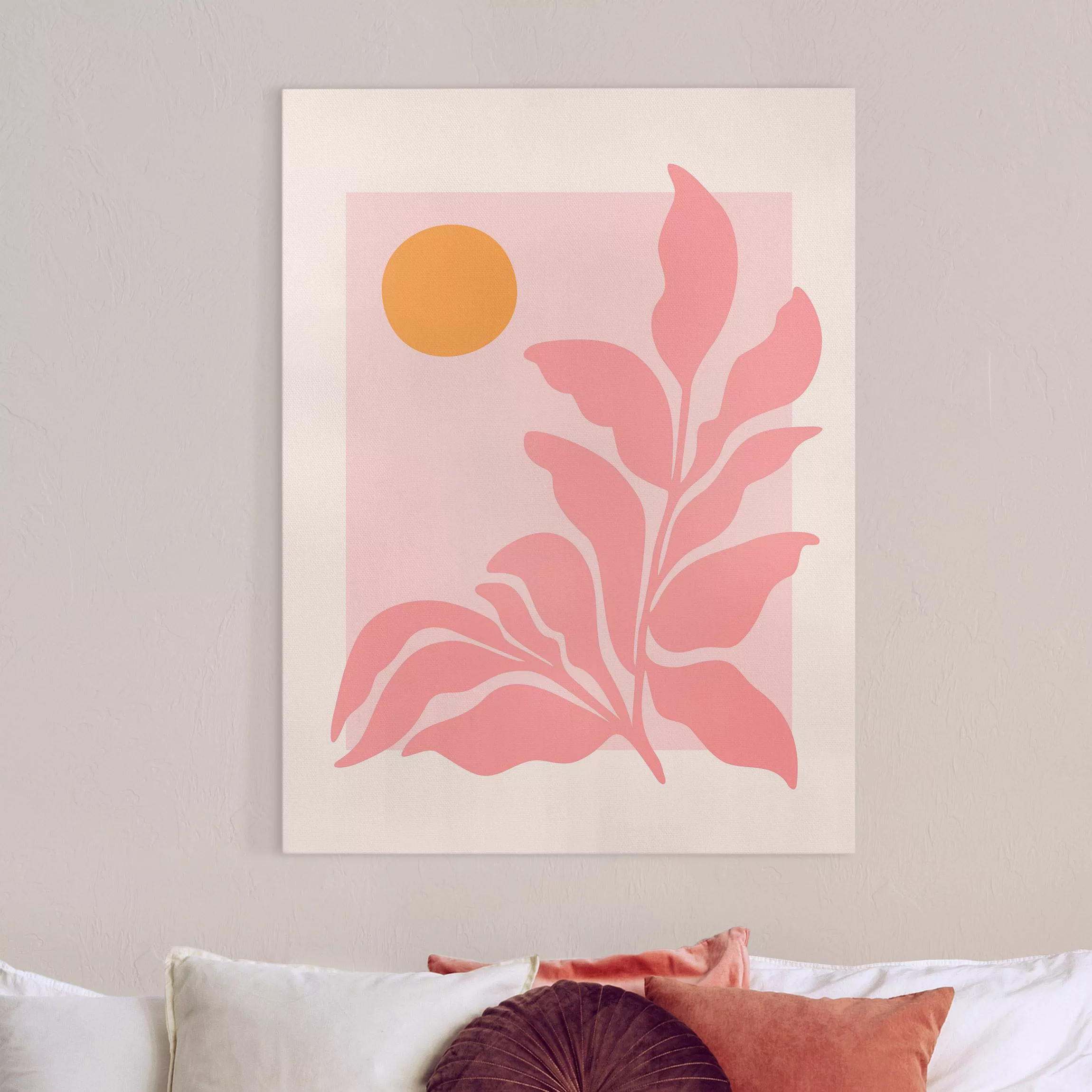 Leinwandbild Zweige und Sonne auf Rosa günstig online kaufen