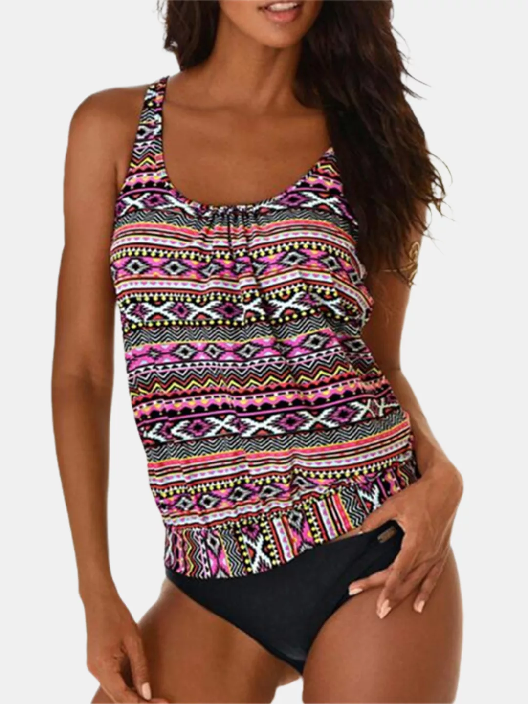 Plus Größe Damen Ethnic Print Cover Belly Tankini Beachwear günstig online kaufen