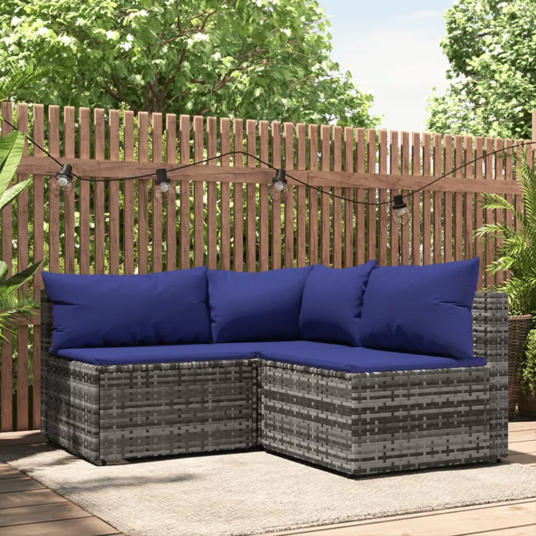 Vidaxl 3-tlg. Garten-lounge-set Mit Kissen Grau Poly Rattan günstig online kaufen