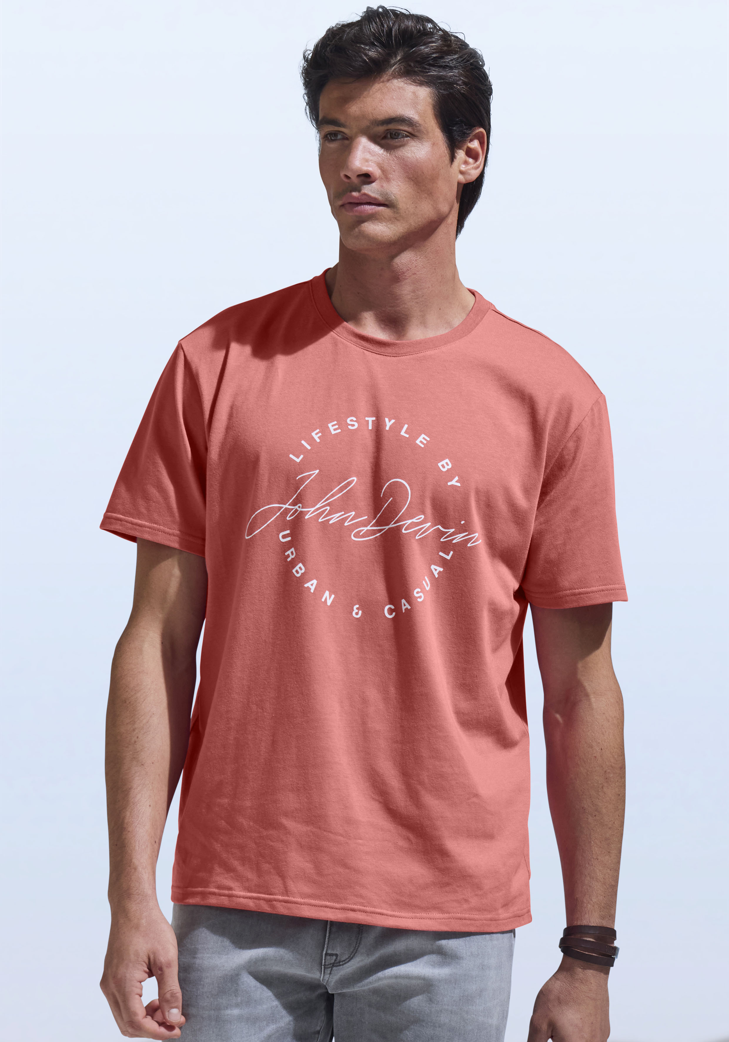 John Devin T-Shirt, Rundhalsshirt mit Print aus reiner Baumwolle günstig online kaufen
