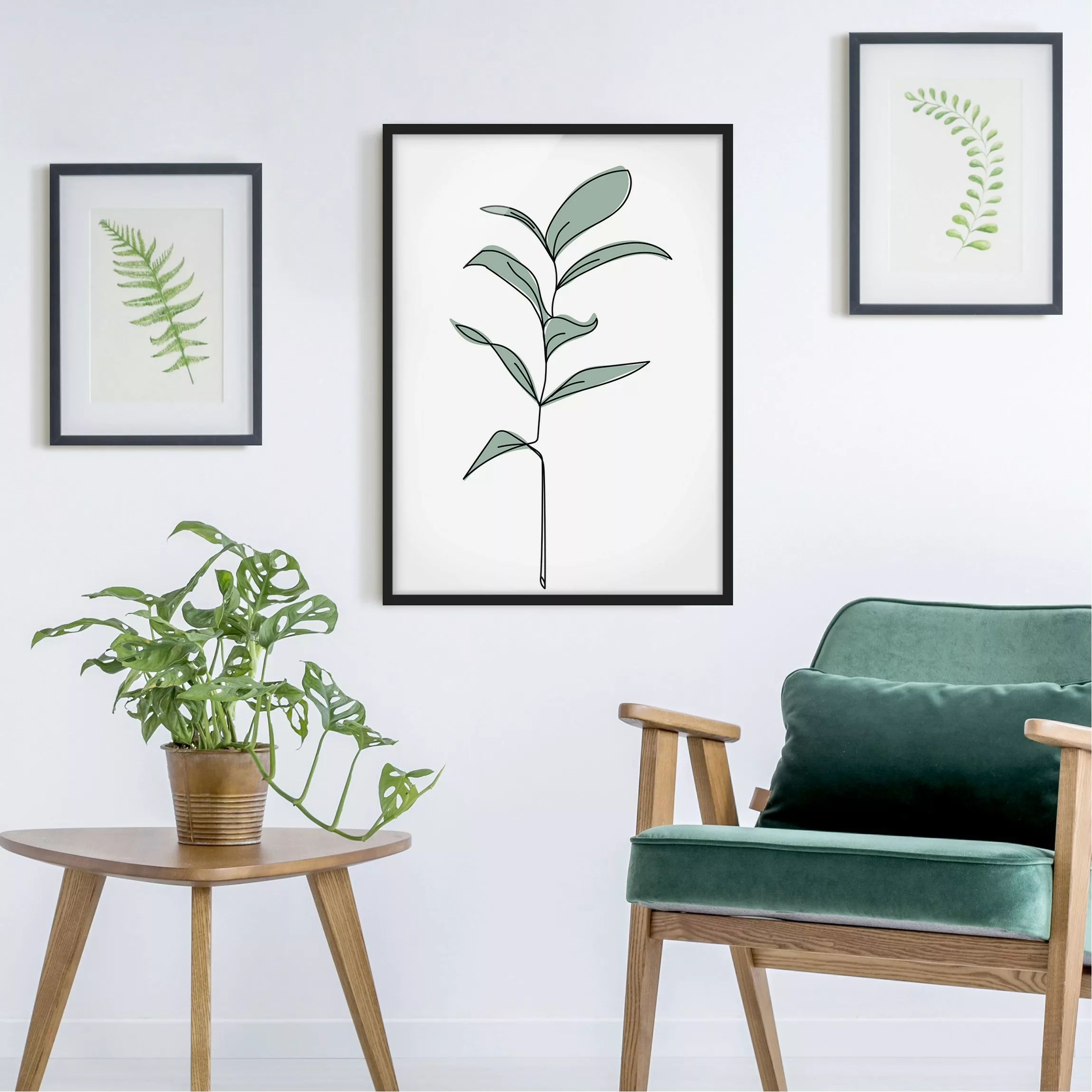Bild mit Rahmen Blumen - Hochformat Zweig Line Art günstig online kaufen