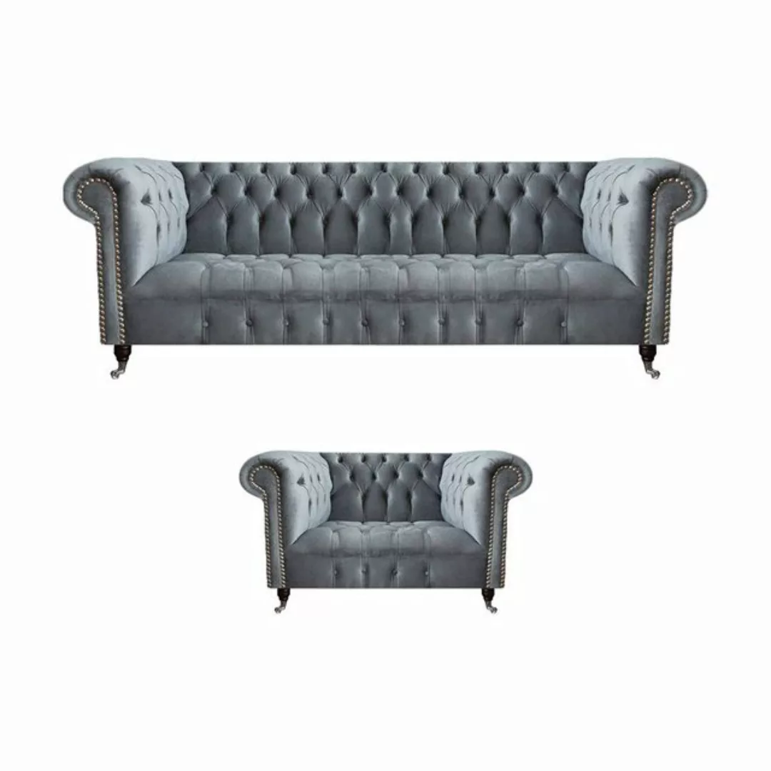 JVmoebel Chesterfield-Sofa Wohnzimmer Komplett Dreisitzer Sofa Couch Sessel günstig online kaufen