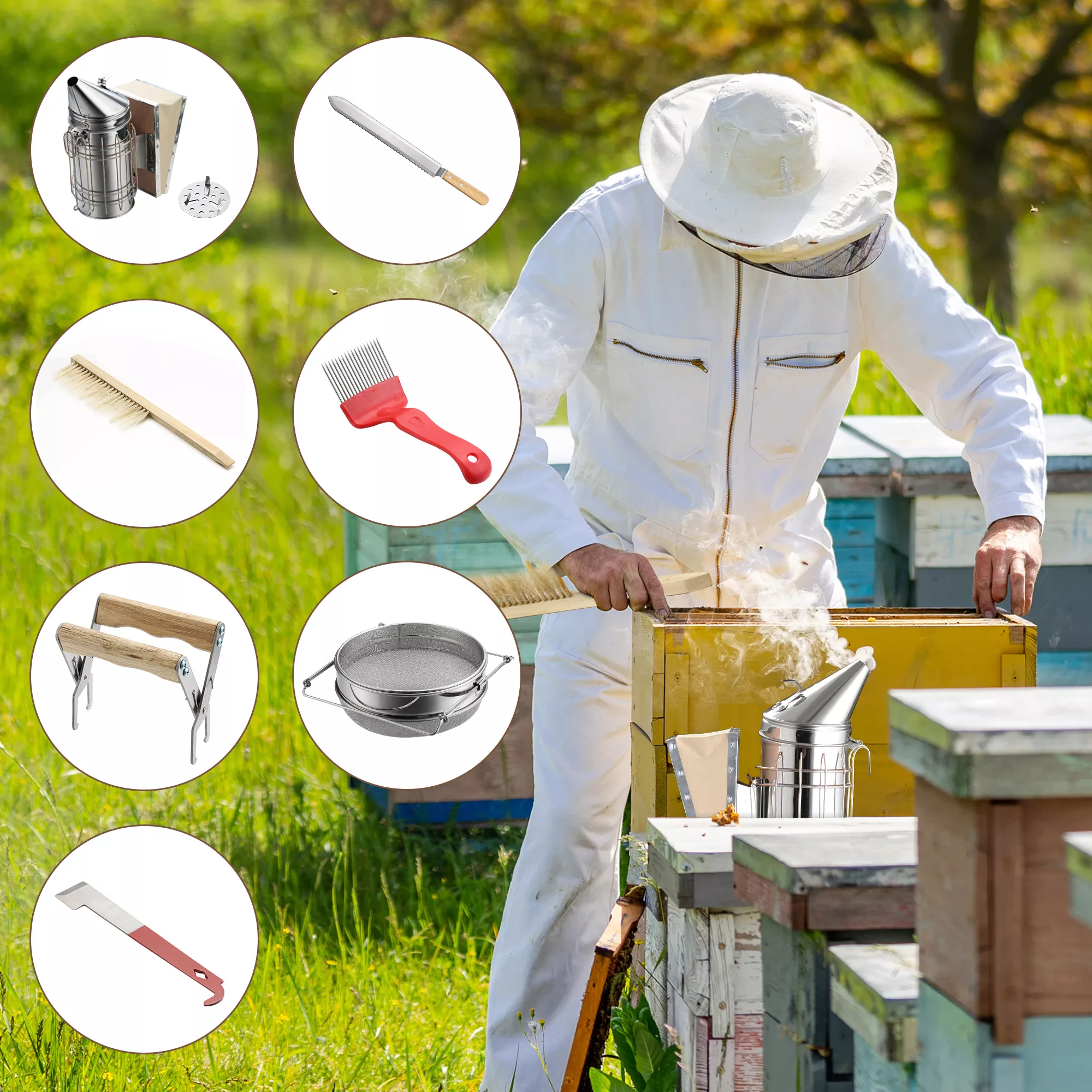 Outsunny Imkerei-Werkzeugset  7-teiliges Bienenzucht-Kit mit Smoker, Stockm günstig online kaufen