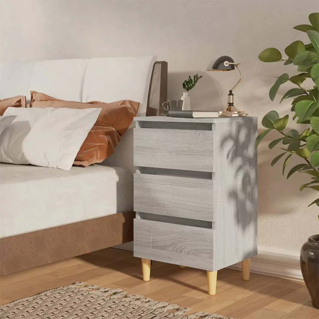 Vidaxl Nachttisch Mit Massivholz-beinen Grau Sonoma 40x35x69 Cm günstig online kaufen