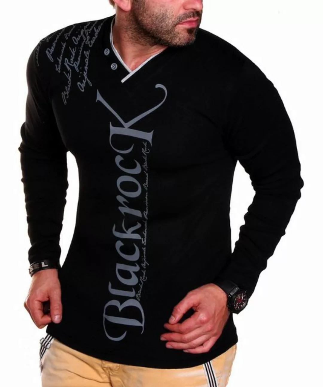 BLACKROCK 2-in-1-Langarmshirt Herren Langarmshirt Henley V-Kragen Longsleev günstig online kaufen