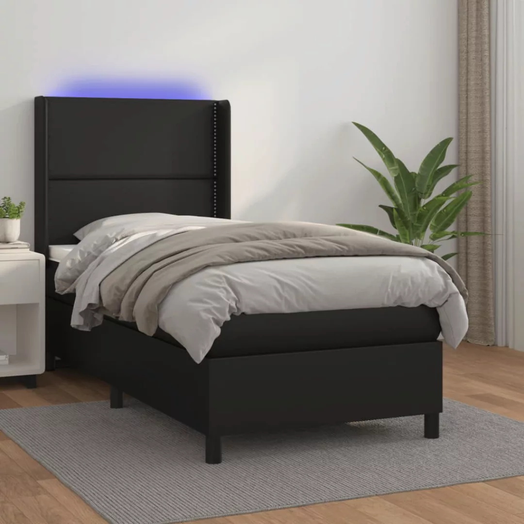 Vidaxl Boxspringbett Mit Matratze & Led Schwarz 90x200 Cm Kunstleder günstig online kaufen