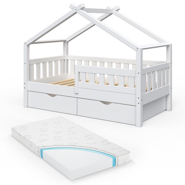 VitaliSpa® Hausbett Design, Weiß, 80x160 cm mit 2 Schubladen und Matratze günstig online kaufen