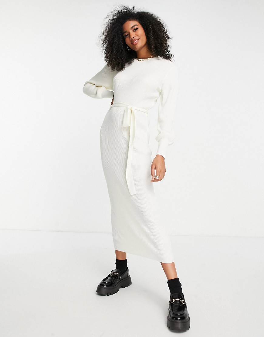 Pretty Lavish – Midaxi-Strickkleid in Creme mit Bindegürtel-Weiß günstig online kaufen