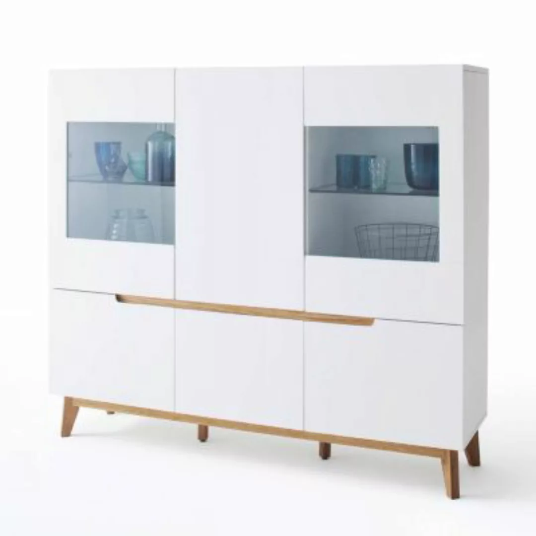 Lomadox Highboard CERVERA-05 mit Glaseinsatz Türen in weiß matt lackiert un günstig online kaufen