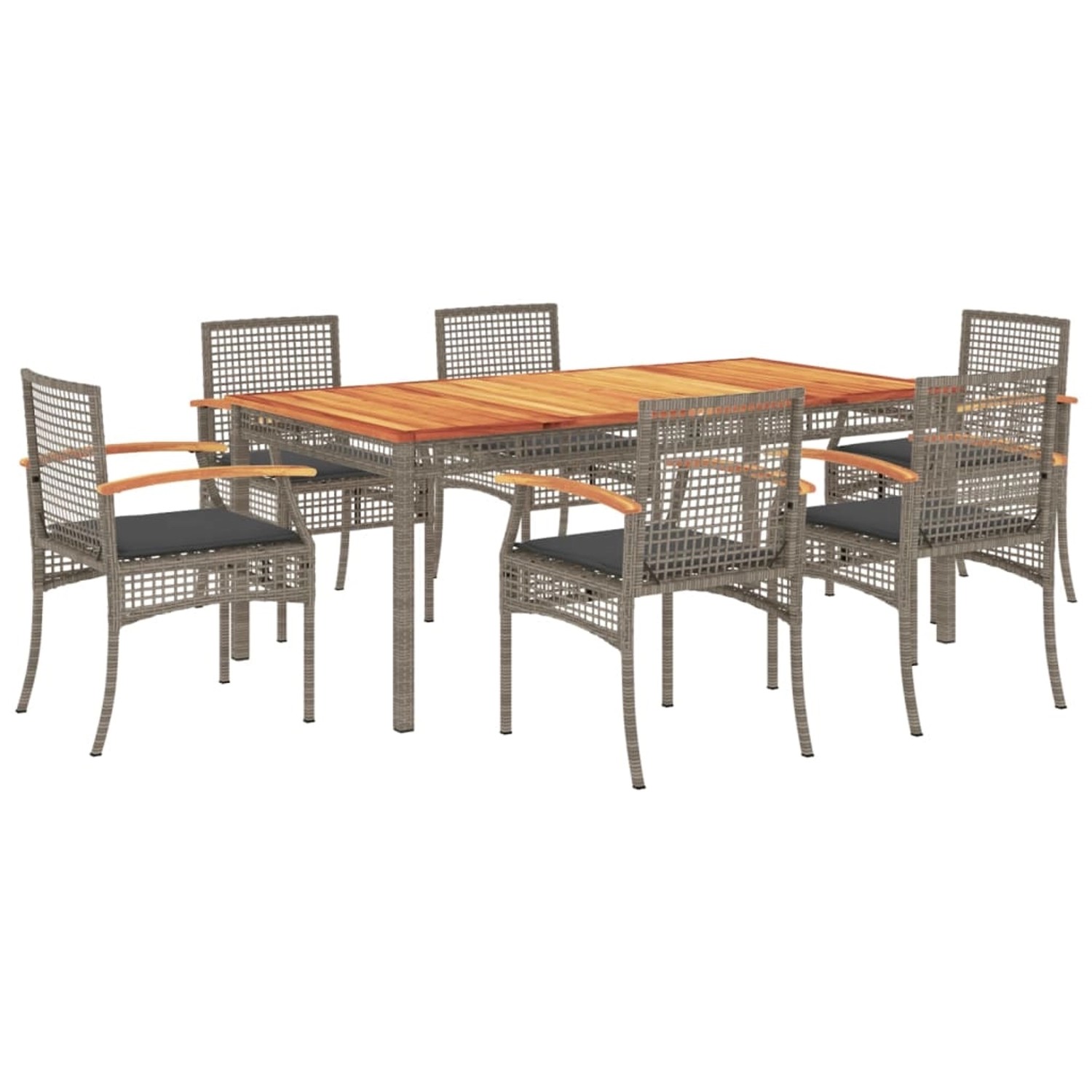 vidaXL 7-Tlg Garten-Essgruppe mit Kissen Grau Poly Rattan 3213573 günstig online kaufen