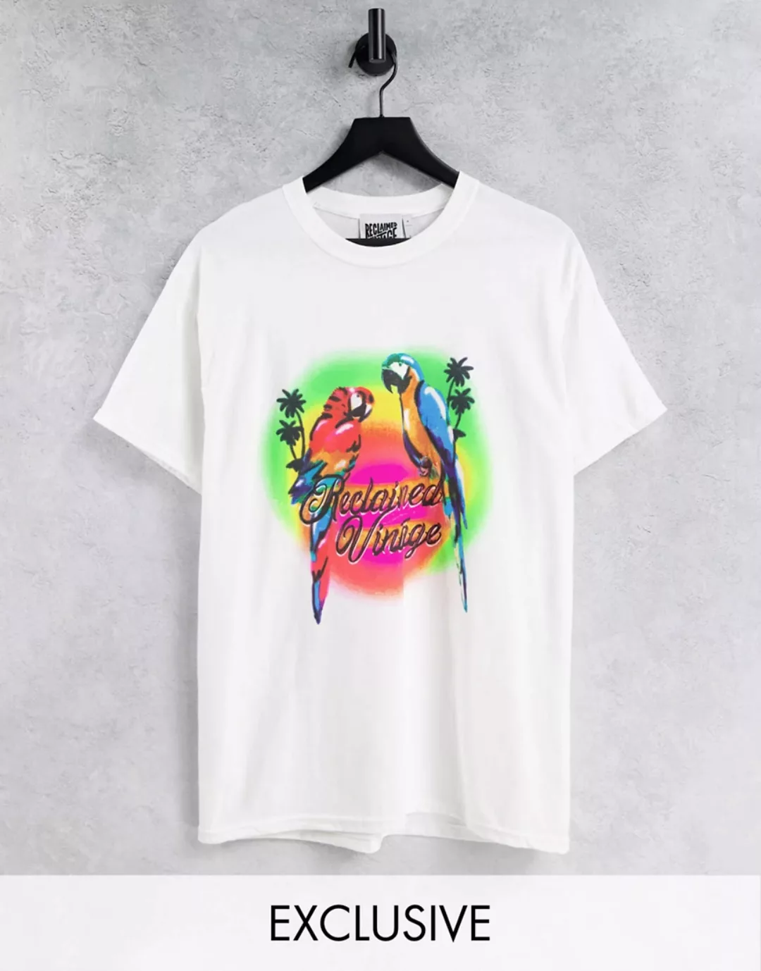 Reclaimed Vintage Inspired – Oversize-T-Shirt mit Y2K-Papagei-Grafik im Spr günstig online kaufen
