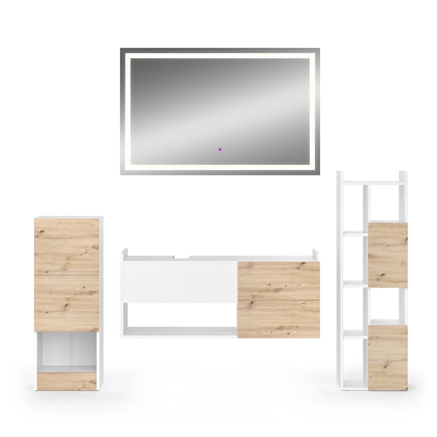 Vicco Badmöbel-Set Alf Weiß/Eiche 4 Teile günstig online kaufen