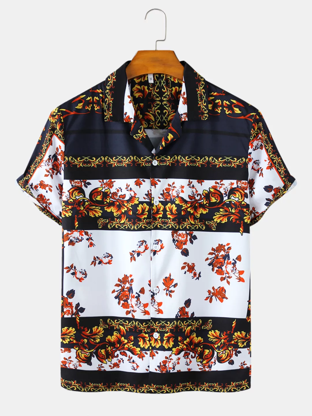 Herren Blumendruck Farbblock Revere Kragen Casual Kurzarm Shirts günstig online kaufen