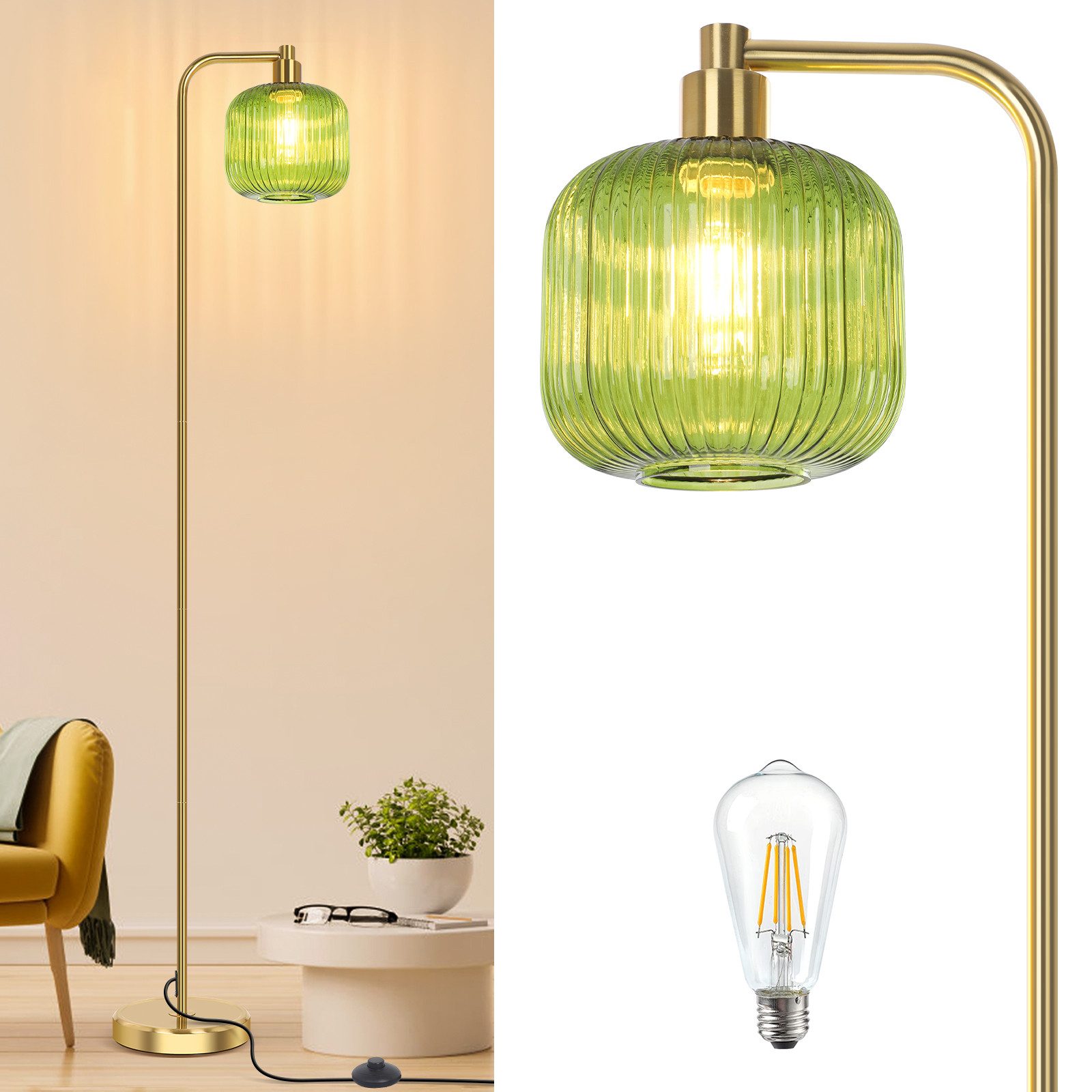 Jibenhome LED Stehlampe Glas Stehlampe Wohnzimmer,Vintage günstig online kaufen