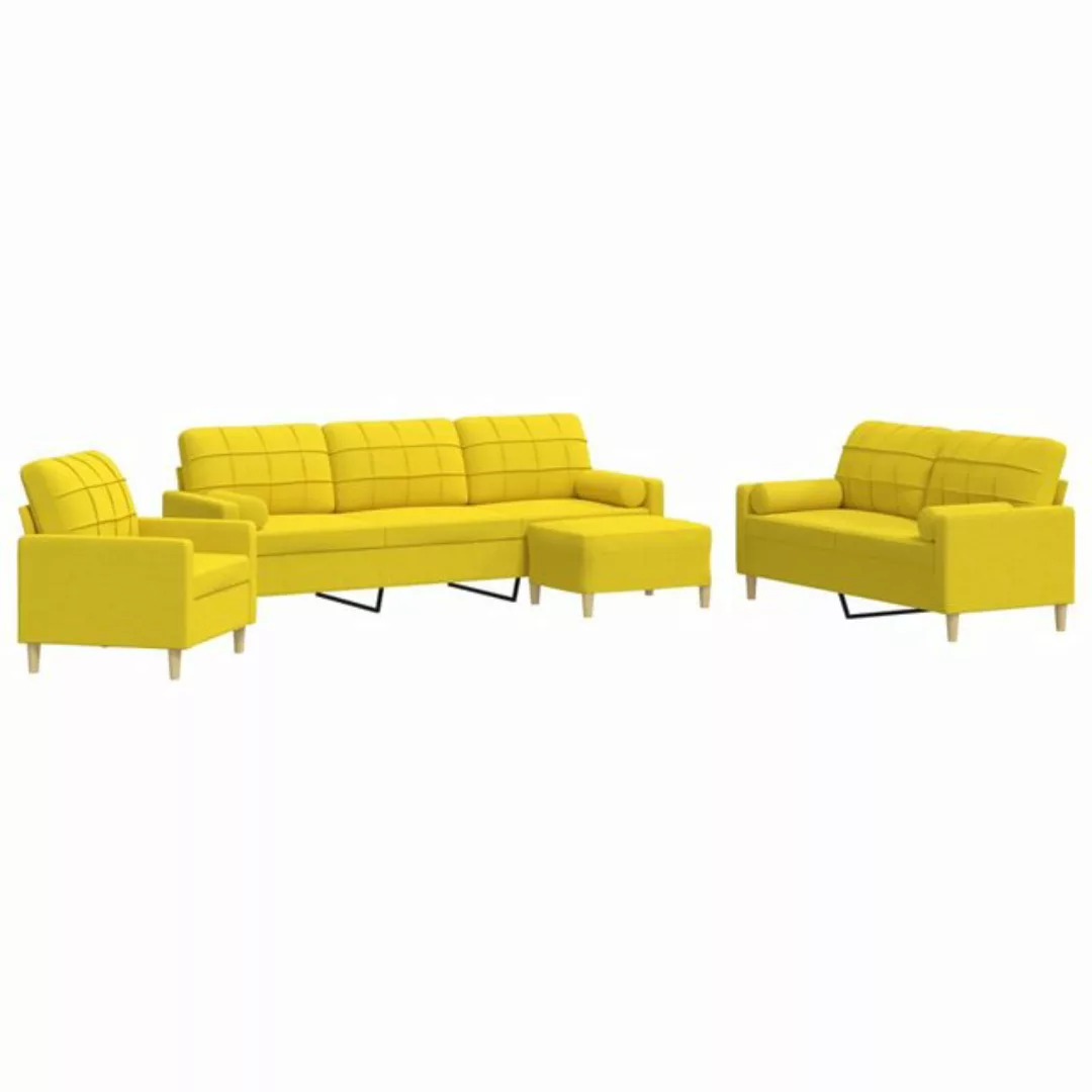 vidaXL Sofa 4-tlg. Sofagarnitur mit Fußhocker & Dekokissen Hellgelb Stoff günstig online kaufen