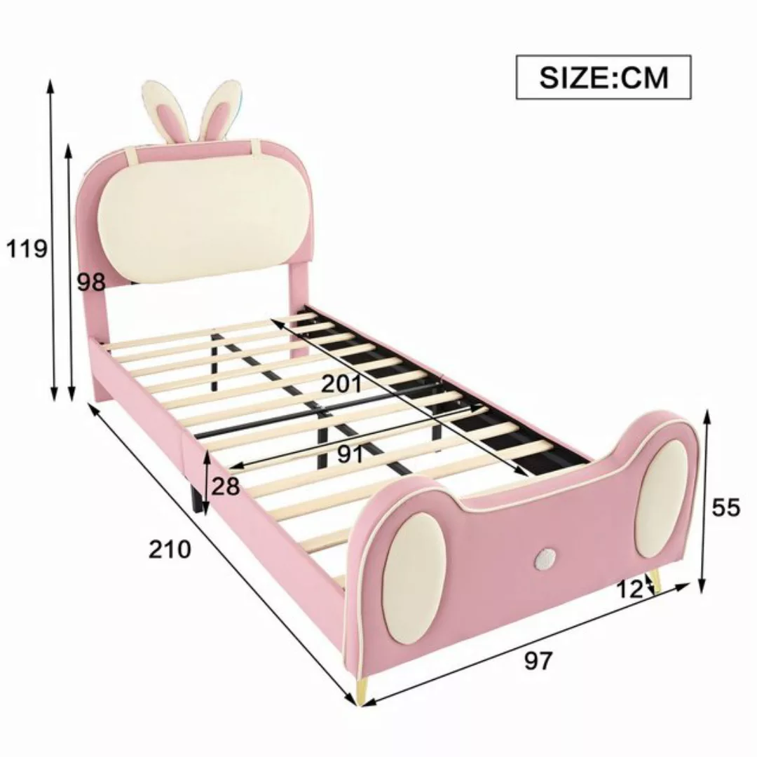 HAUSS SPLOE Polsterbett 90x200 mit Kaninchem Kopfteil,LED-Streifen, Holzlat günstig online kaufen
