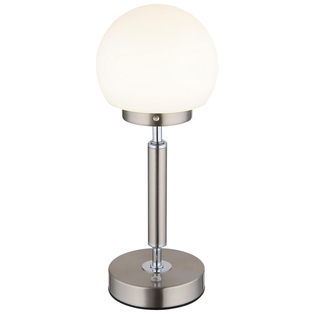 GLOBO LED-Tischleuchte Opal nickel matt Kunststoff Metall Glas H/D: ca. 28, günstig online kaufen