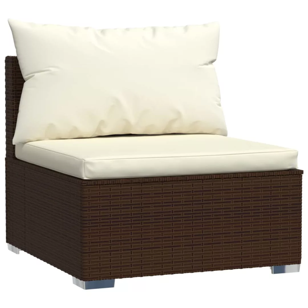 Garten-mittelsofa Mit Kissen Braun Poly Rattan günstig online kaufen