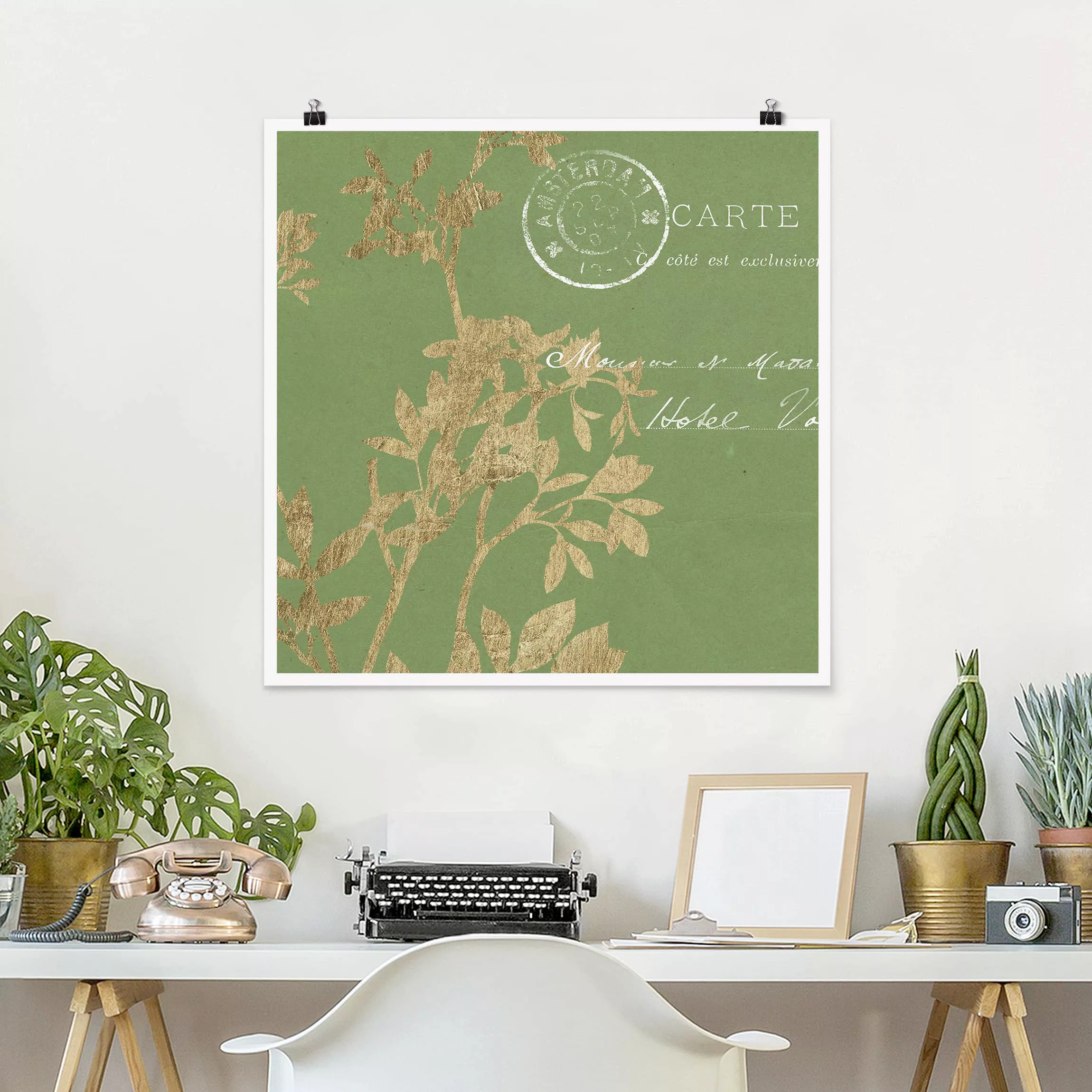Poster Spruch - Quadrat Goldene Blätter auf Lind I günstig online kaufen