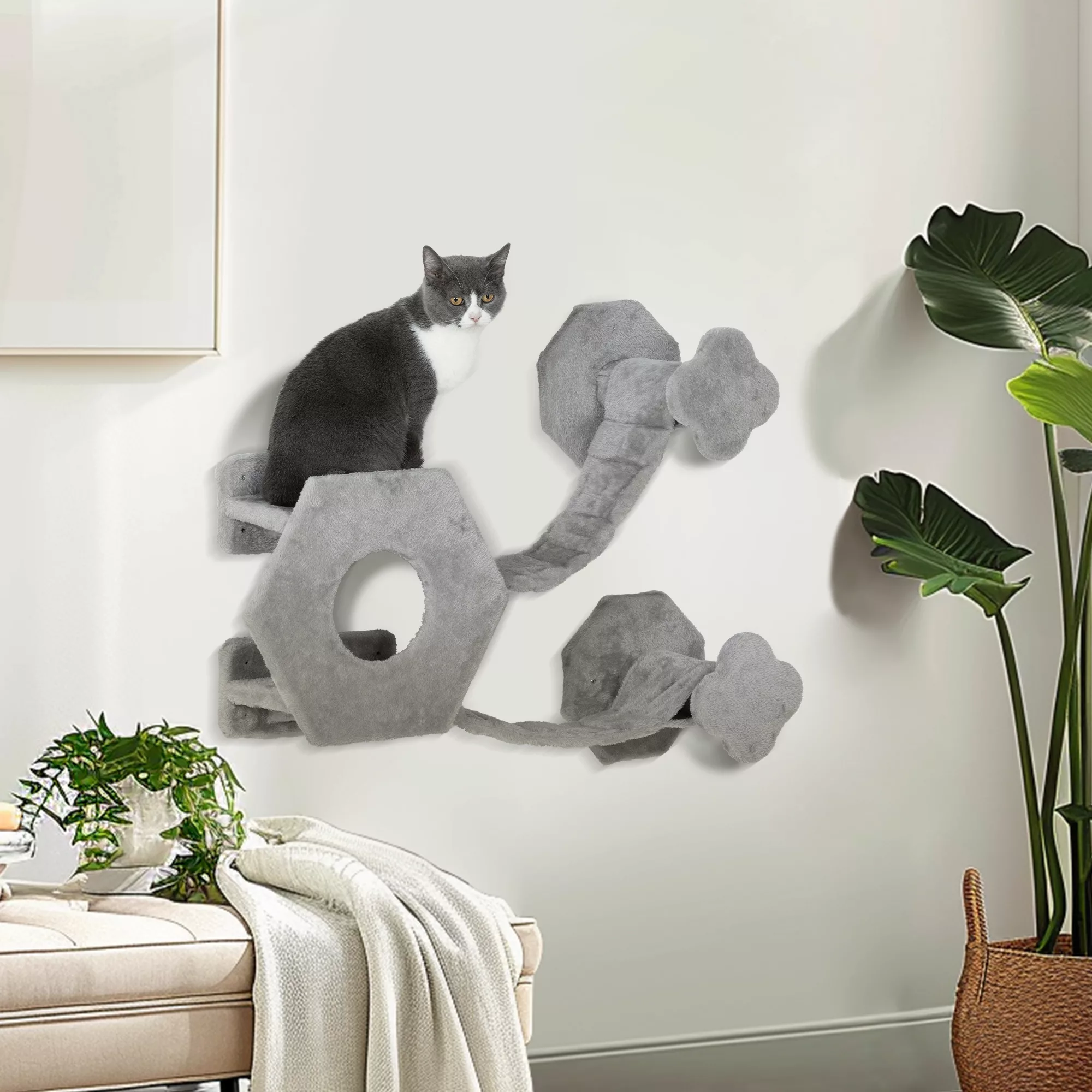 PawHut Katzen Kletterwand, Katzenliege mit Stufen, Katzenhöhle, Sprungturm, günstig online kaufen