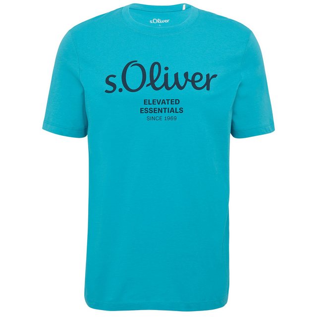 s.Oliver Rundhalsshirt Große Größen Herren T-Shirt türkisblau Logo-Frontpri günstig online kaufen