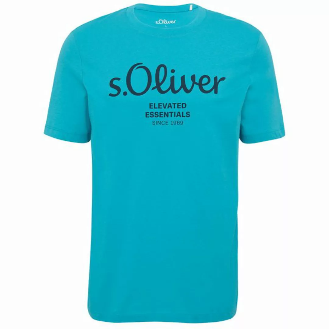 s.Oliver Rundhalsshirt Große Größen Herren T-Shirt türkisblau Logo-Frontpri günstig online kaufen