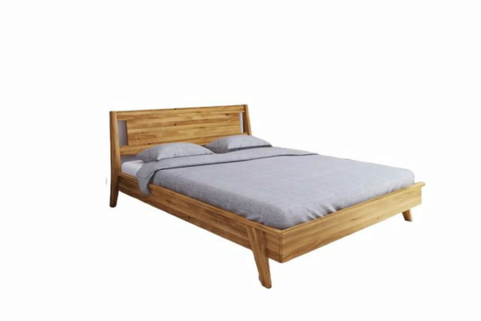 Natur24 Einzelbett Bett Jetro 2 Wildeiche massiv 160x200 mit Holzkopfteil u günstig online kaufen