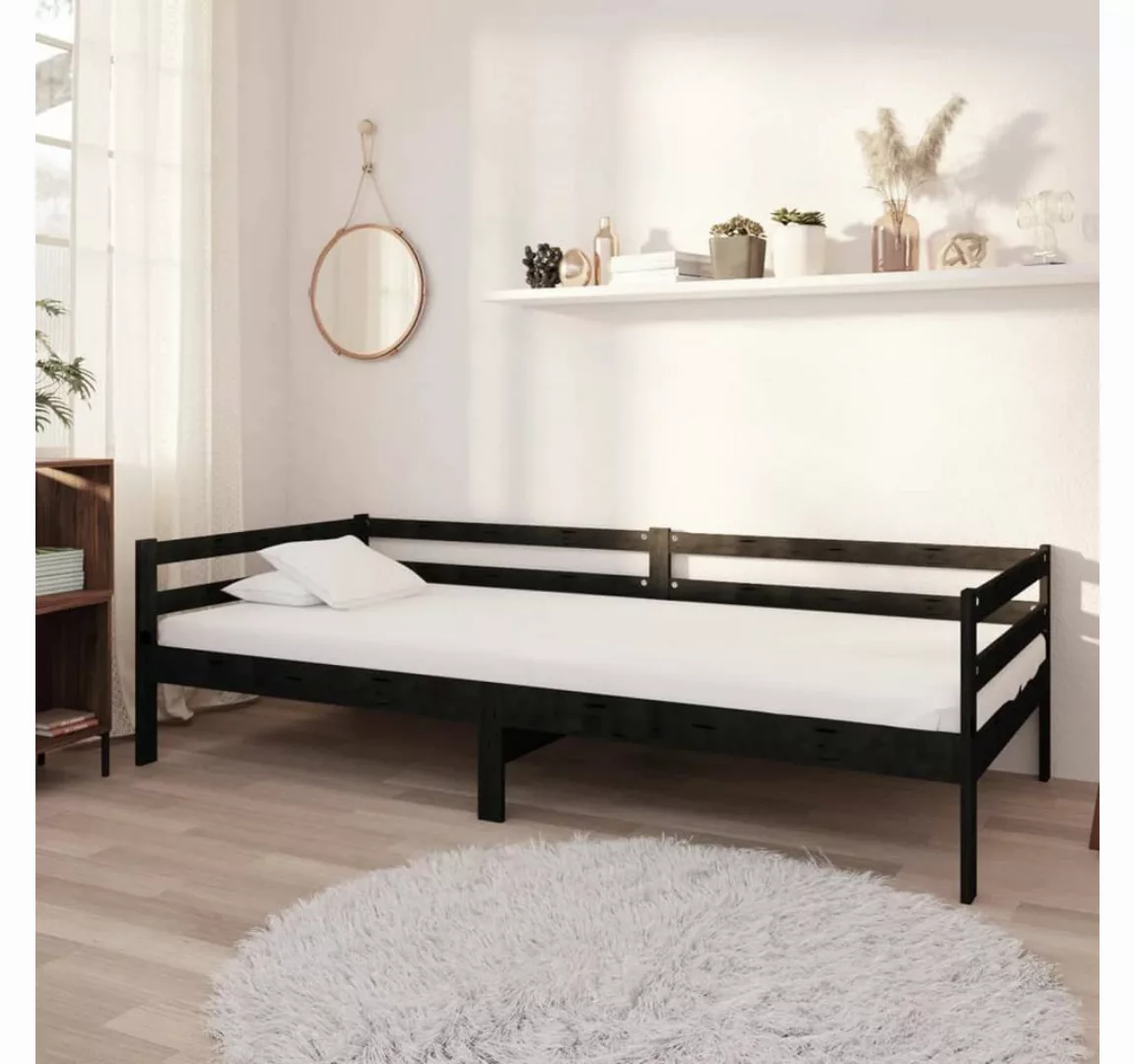 furnicato Bett Tagesbett mit Matratze 90x200 cm Schwarz Kiefer Massivholz günstig online kaufen