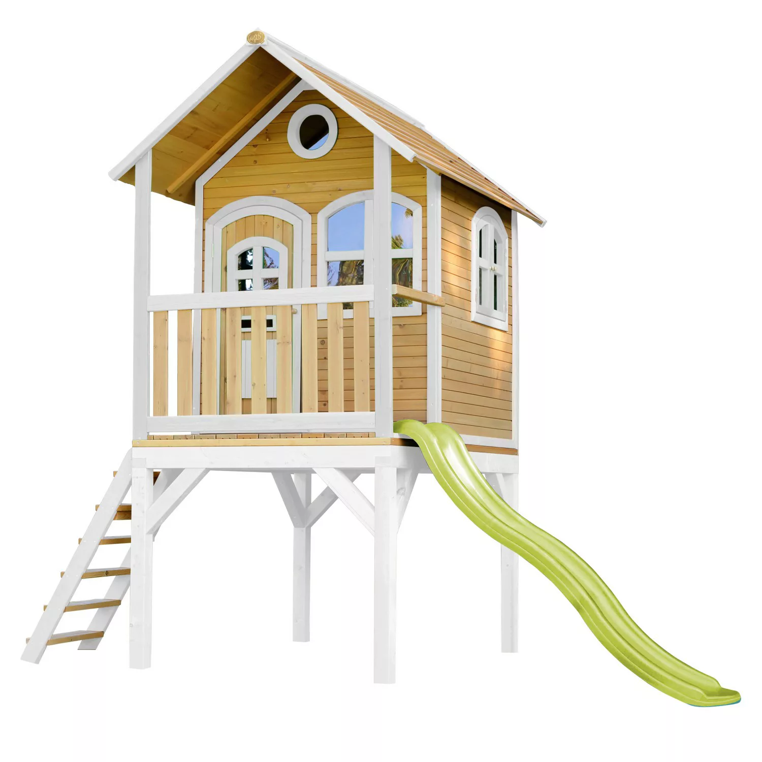 Axi Spielhaus Laura Braun/Weiß mit Rutsche Hellgrün 318 x 272 x 191 cm FSC® günstig online kaufen