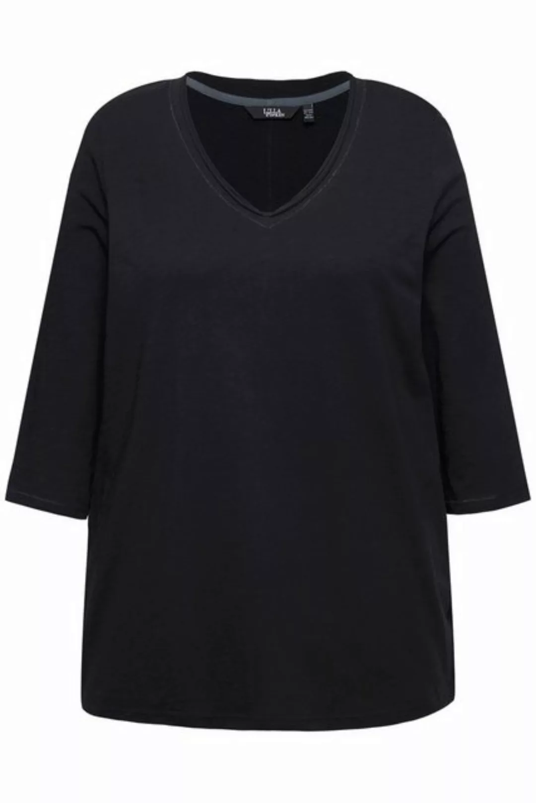 Ulla Popken Rundhalsshirt Shirt Metallic-Nähte V-Ausschnitt 3/4-Arm günstig online kaufen