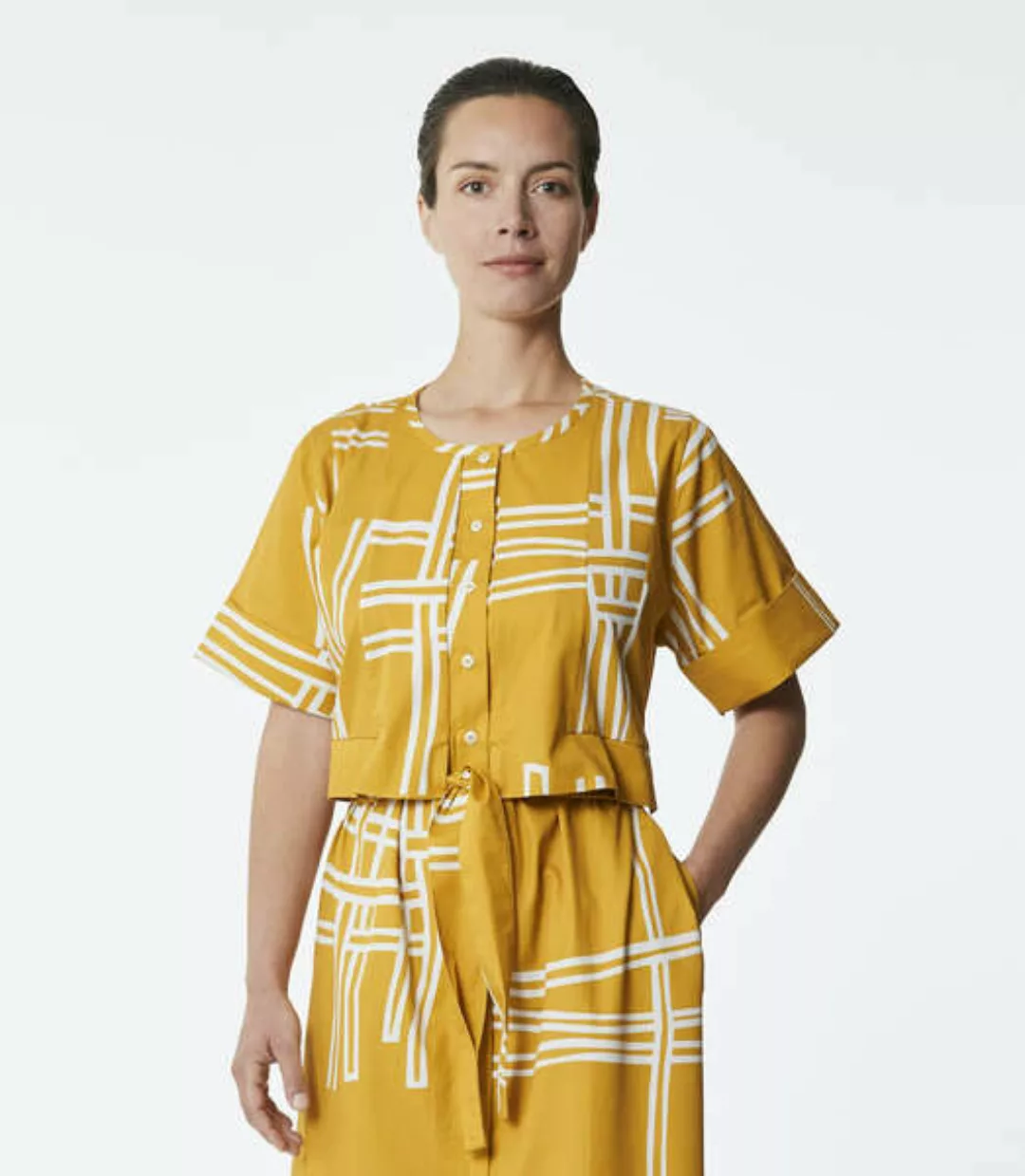 Gemustertes Kleid In Ocker, Aus Feiner Biobaumwolle günstig online kaufen