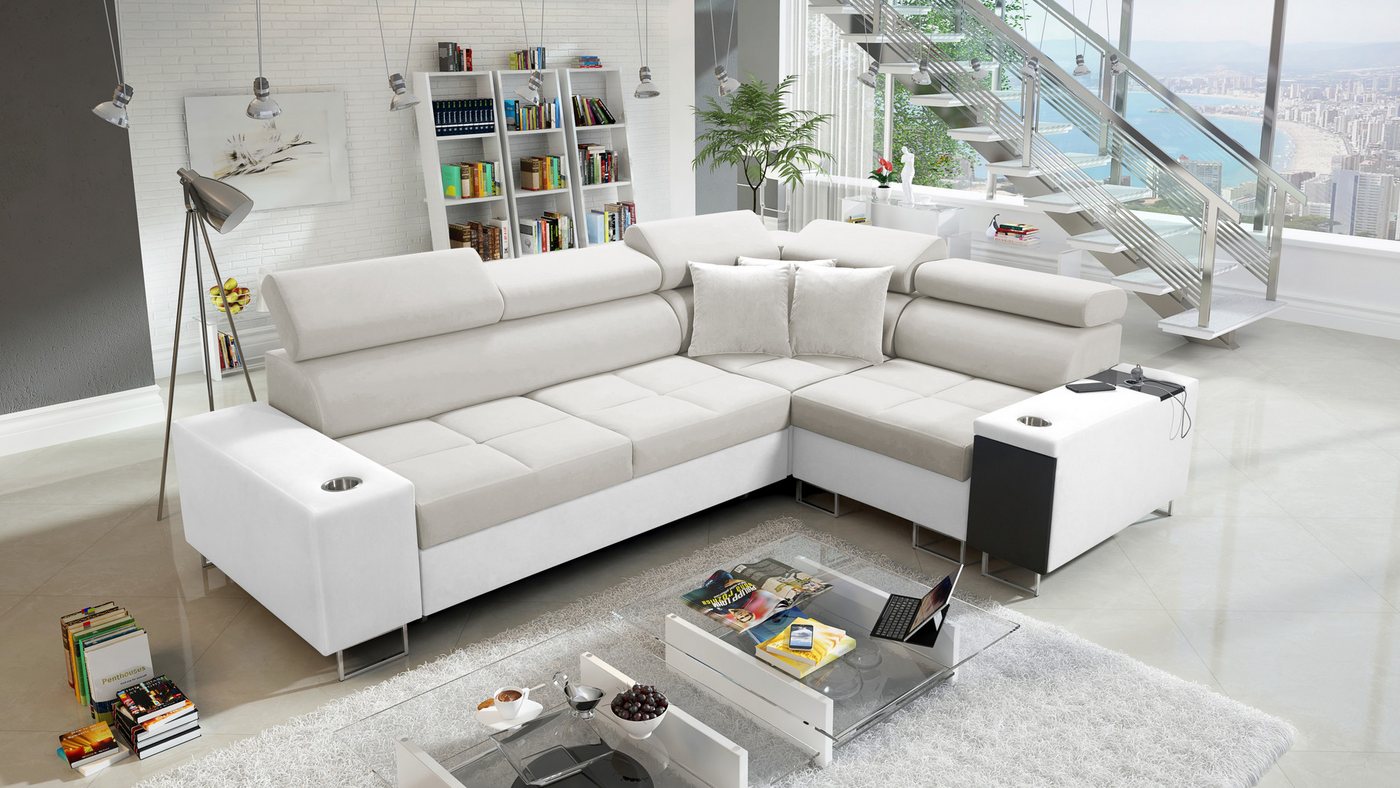 Kaiser Möbel Ecksofa Elegantes Ecksofa mit Konsole und Ladegerät MORENA II, günstig online kaufen