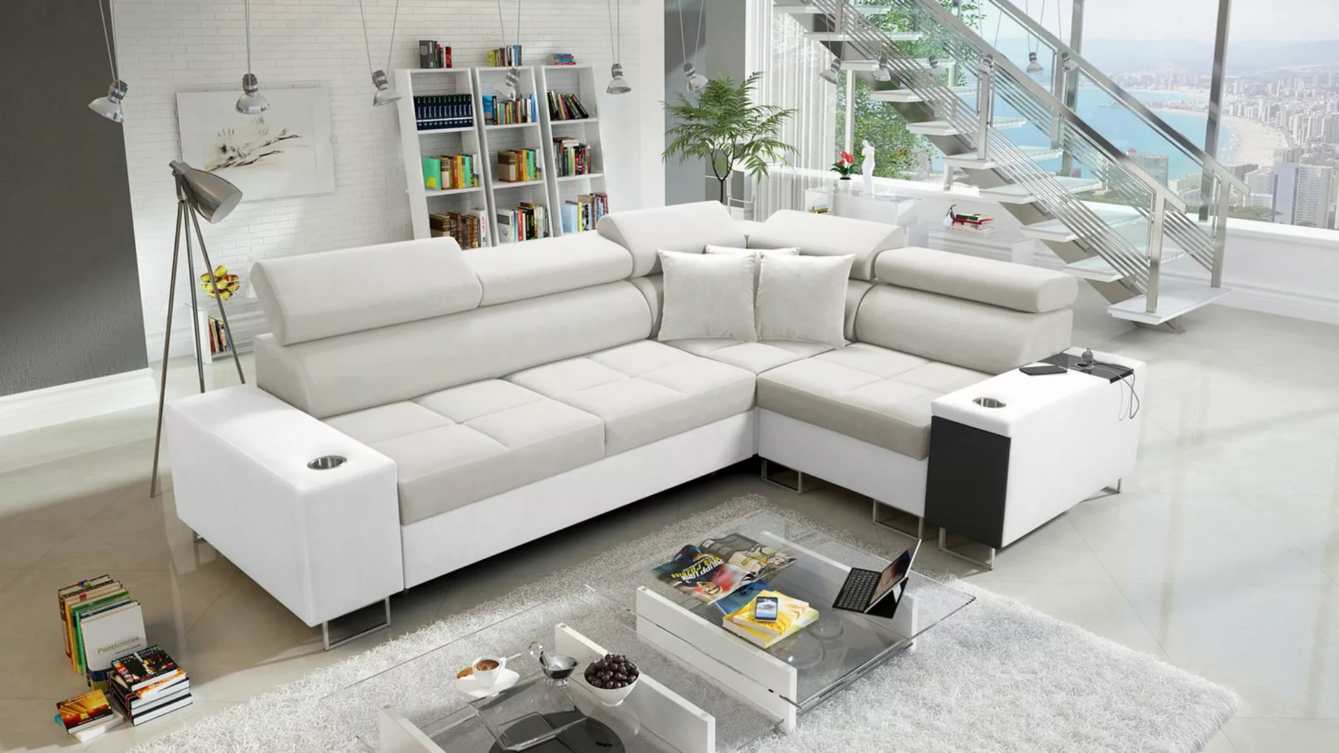 Kaiser Möbel Ecksofa Elegantes Ecksofa mit Konsole und Ladegerät MORENA II günstig online kaufen