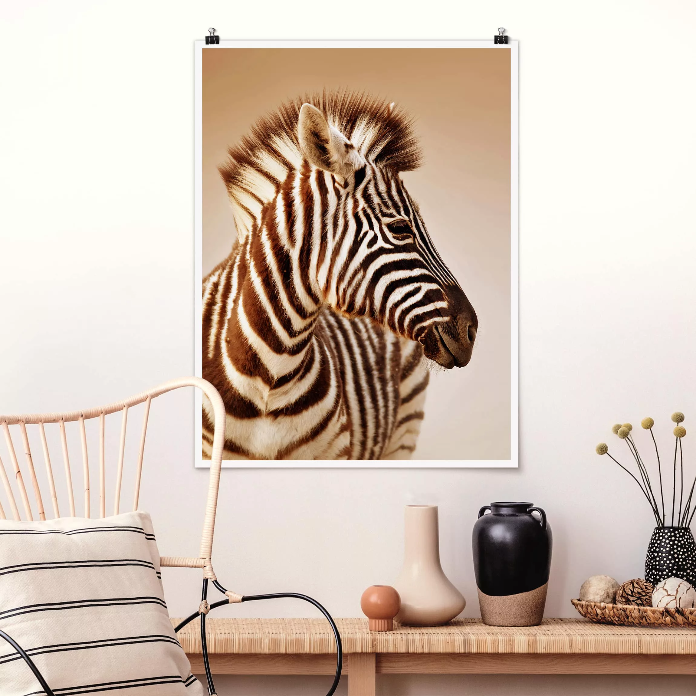 Poster - Hochformat Zebra Baby Portrait günstig online kaufen