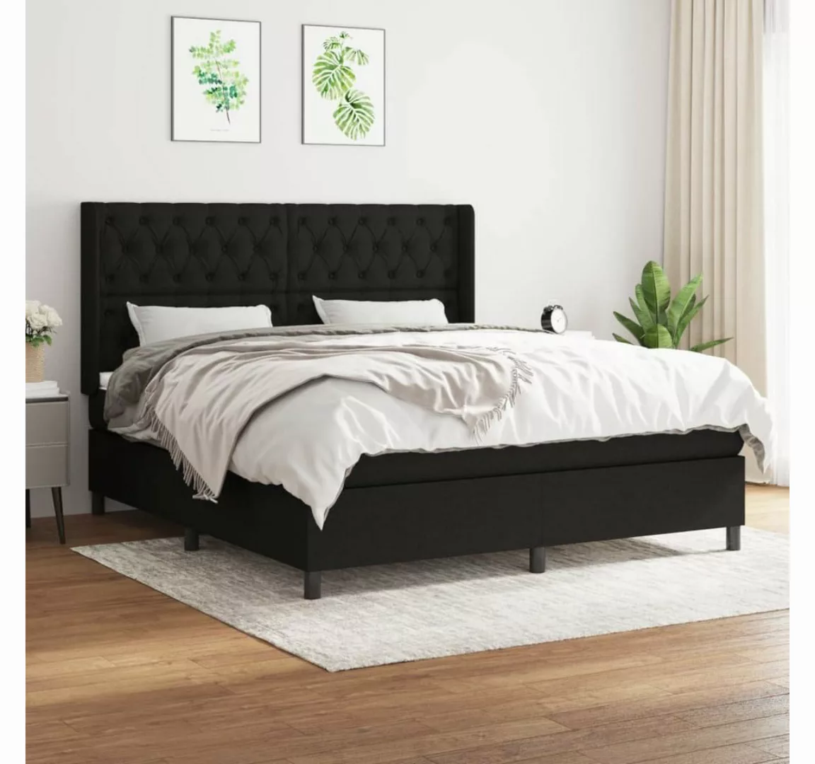 furnicato Bett Boxspringbett mit Matratze Schwarz 160x200 cm Stoff günstig online kaufen